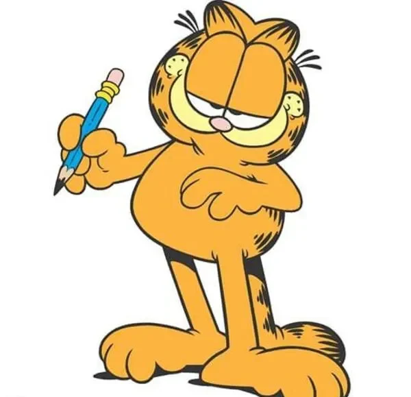 mèo garfield dễ thương cầm bút 