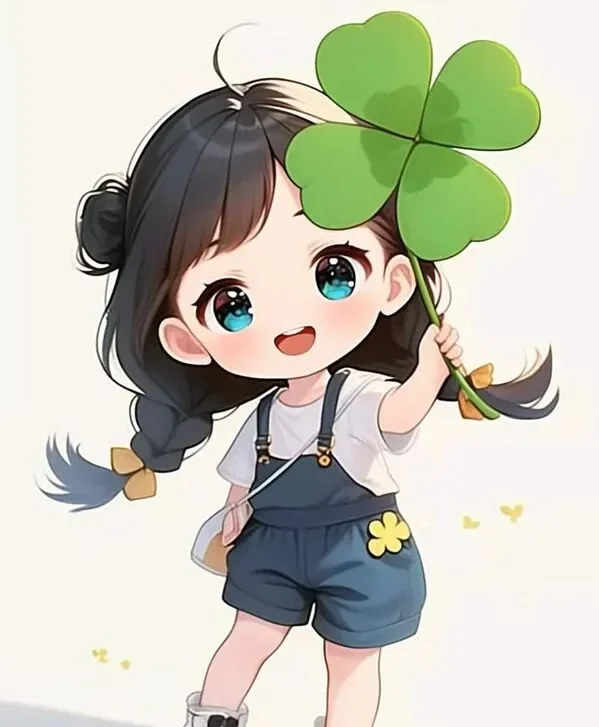 hình nền chibi nữ cầm cỏ ba lá