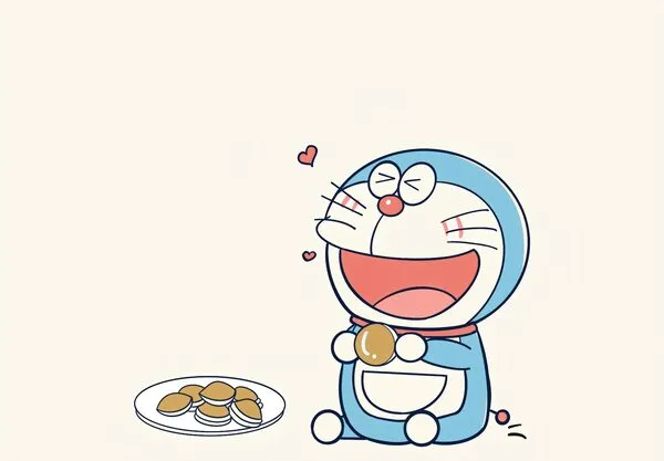 hình nền doraemon cute đang ăn bánh rán