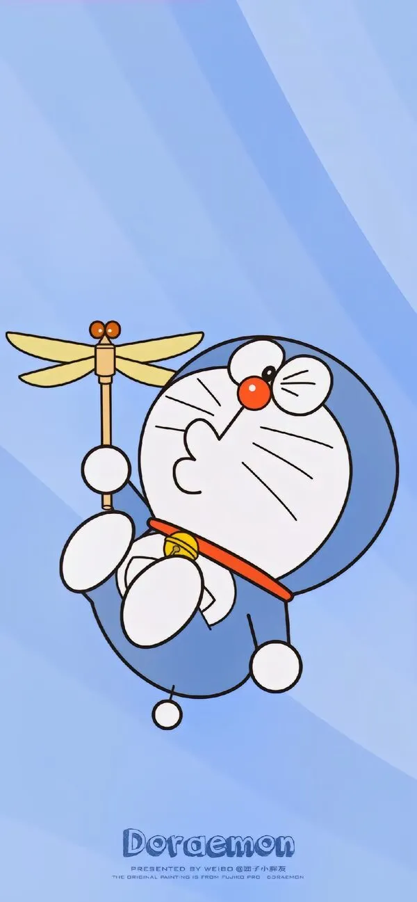 hình nền doraemon cute cùng chiếc chong chóng tre