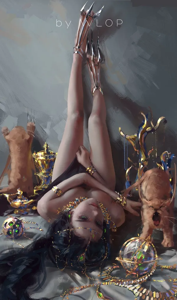 a woman lying on the floor with gold jewelry