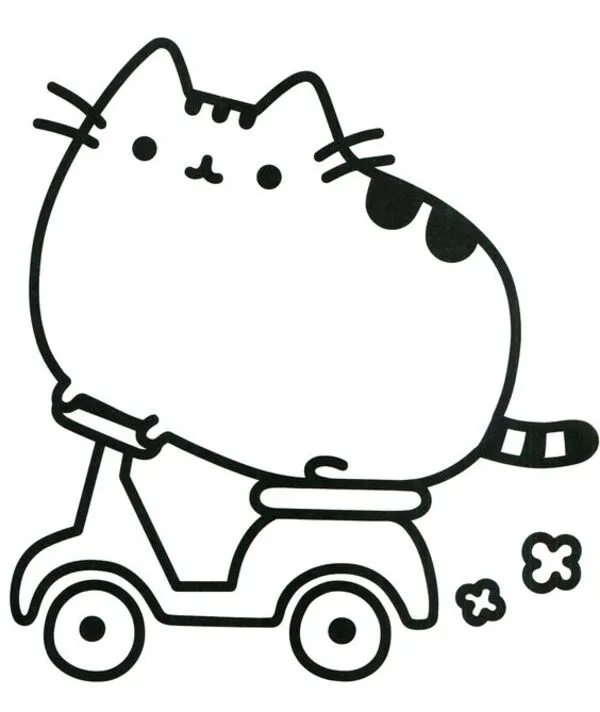 tranh tô màu mèo pusheen cưỡi xe