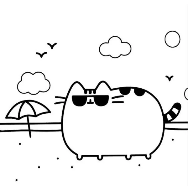 tranh tô màu mèo pusheen đi biển 