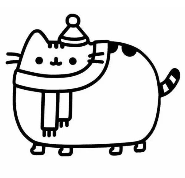 tranh tô màu mèo pusheen quàng khăn 