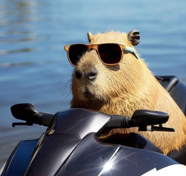 capybara meme đi moto nước 