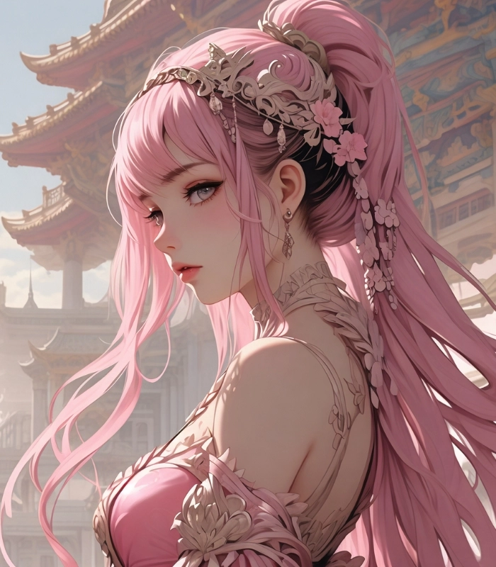 hình gái anime màu hồng