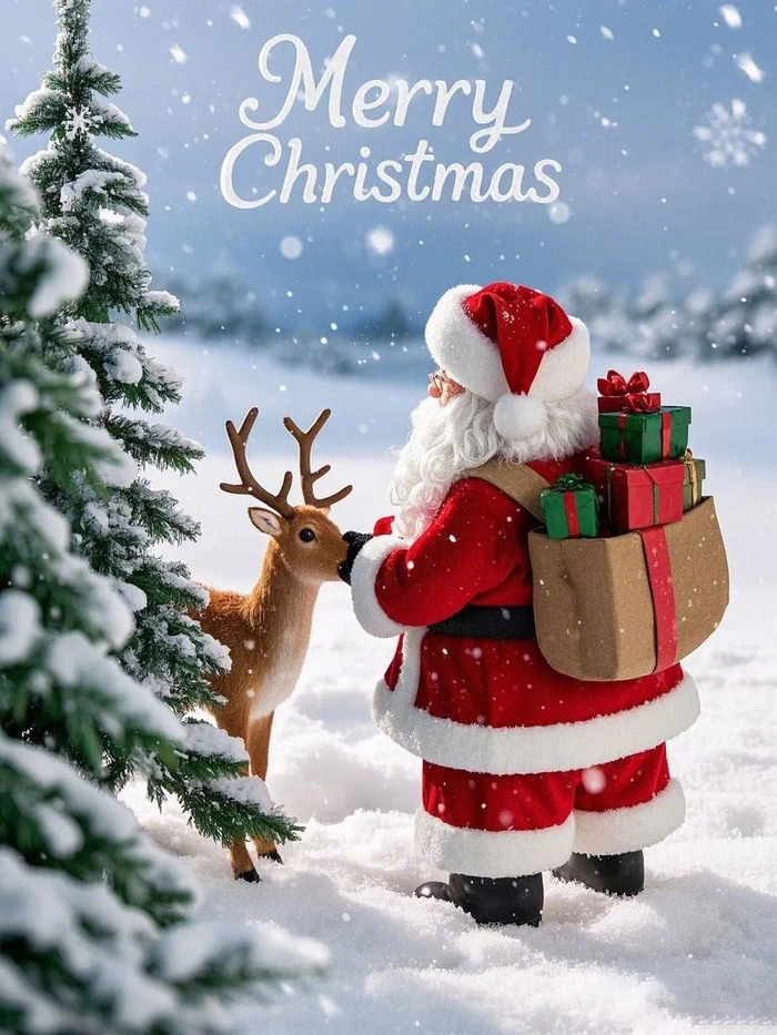 Hình ảnh cute Giáng Sinh cây thông và ông già Noel