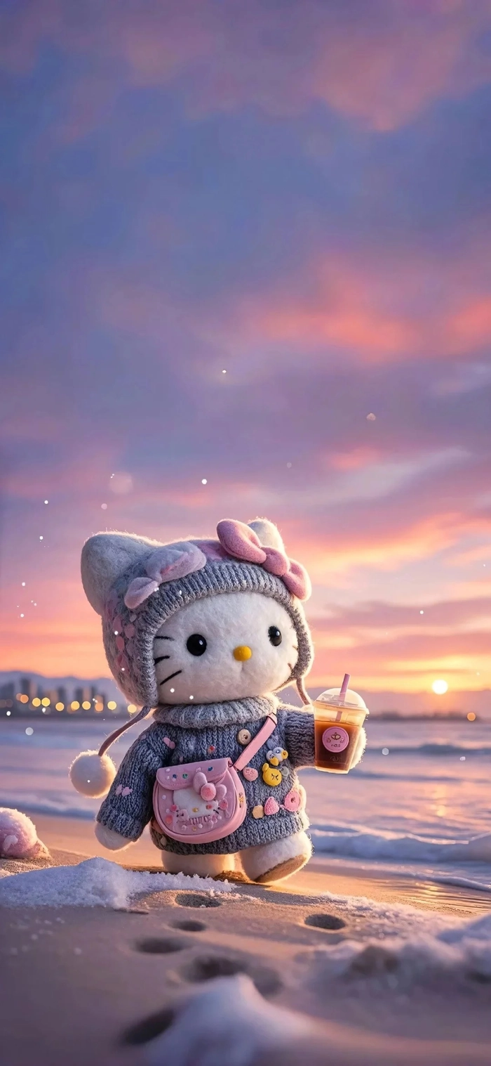 Hình ảnh hello kitty cute màu hồng tím
