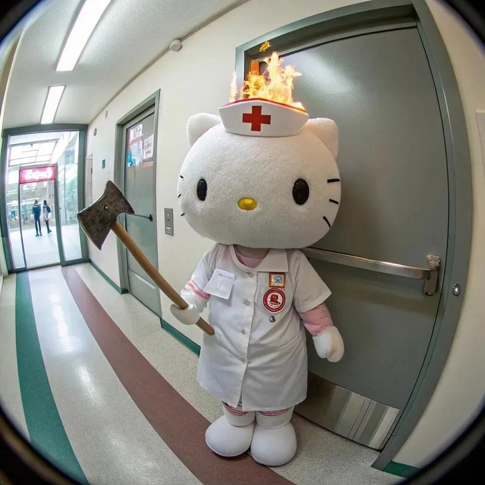 Hình hello kitty cute cầm rìu