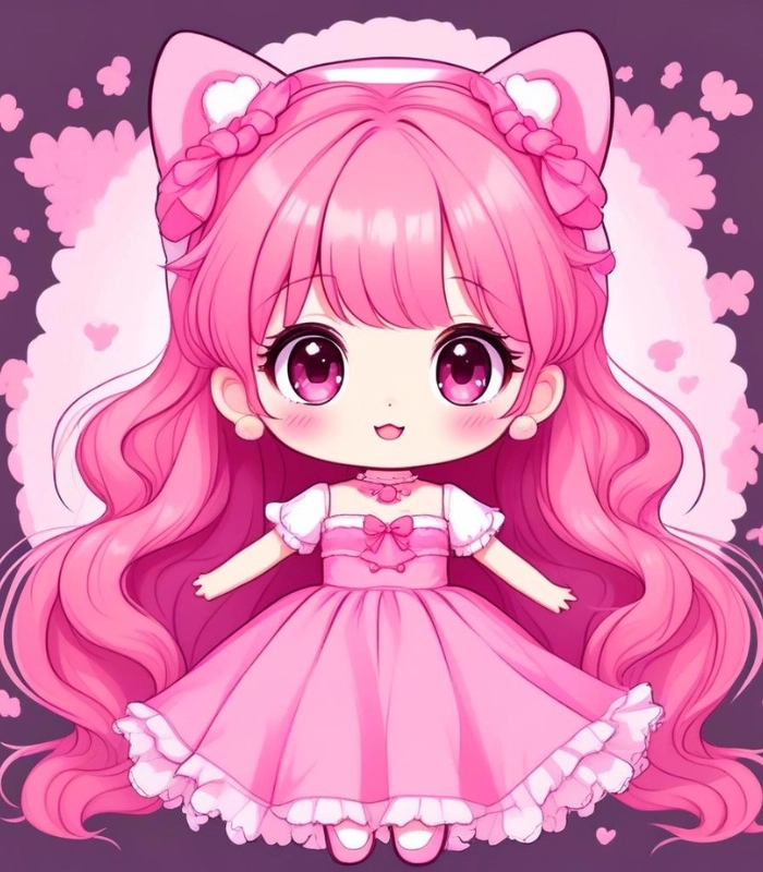 ảnh chibi cute màu hồng