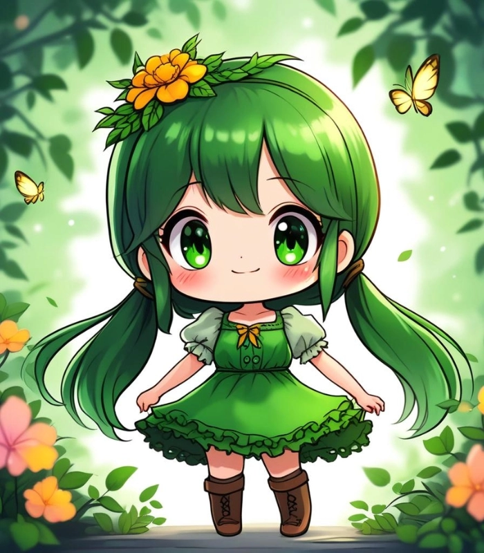 ảnh chibi cute màu xanh lá