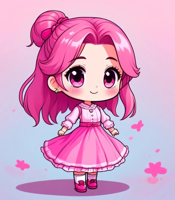 ảnh chibi dễ thương màu hồng