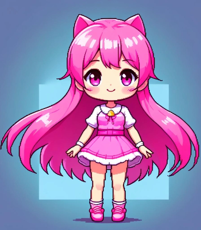 ảnh chibi dễ thương với mái tóc hồng