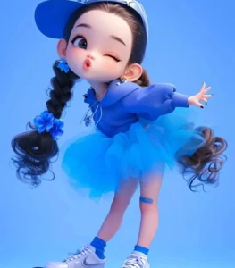 ảnh chibi dễ thương với nền xanh dương