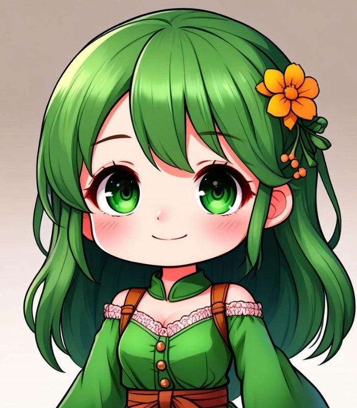 ảnh chibi dễ thương với tóc xanh lá