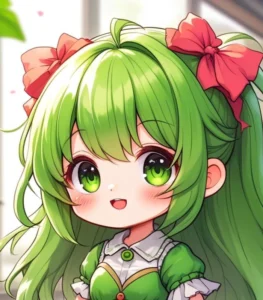 ảnh chibi màu xanh lá cây tươi sáng