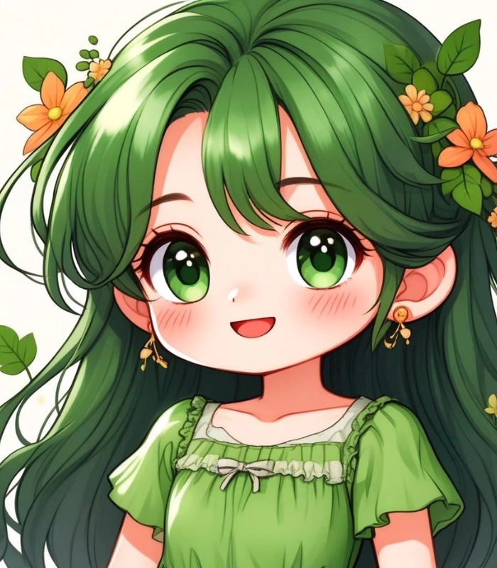 ảnh chibi màu xanh lá cây