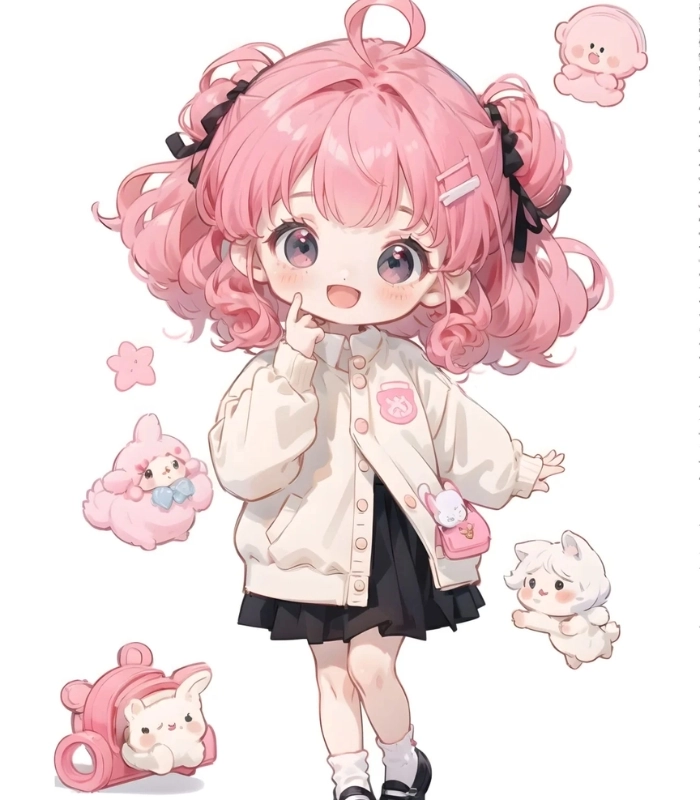ảnh chibi nữ đáng yêu màu hồng