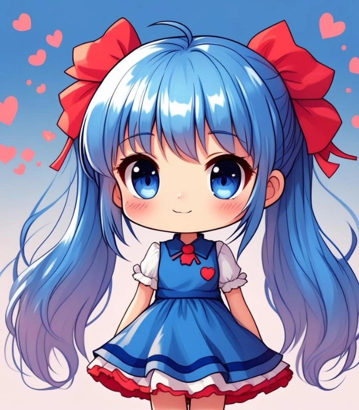 ảnh chibi nữ dễ thương màu xanh dương