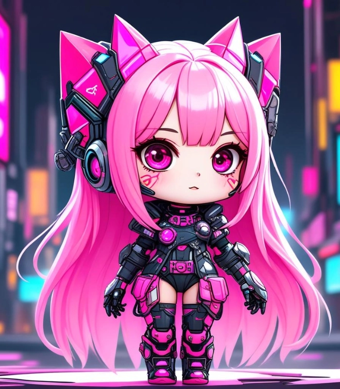 ảnh chibi nữ màu hồng cá tính