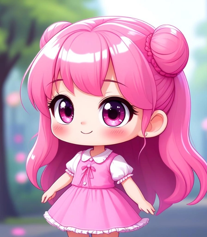 ảnh chibi nữ màu hồng cute