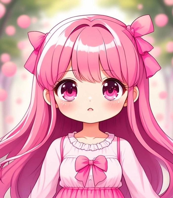 ảnh chibi nữ màu hồng đáng yêu