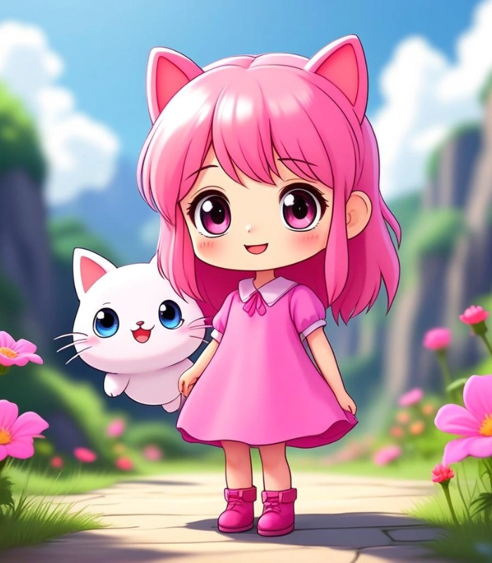 ảnh chibi nữ màu hồng