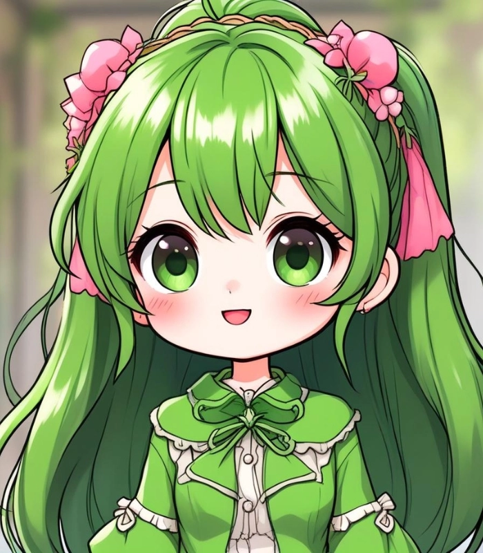ảnh chibi nữ màu xanh lá cute