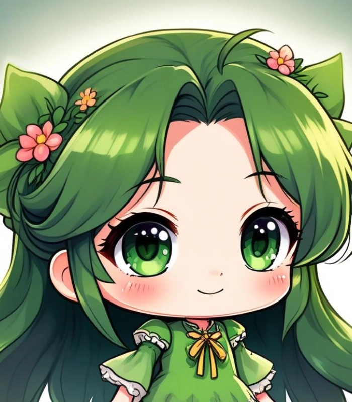 ảnh chibi nữ màu xanh lá dễ thương