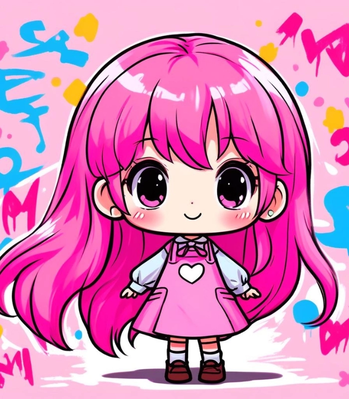 ảnh chibi nữ phong cách màu hồng