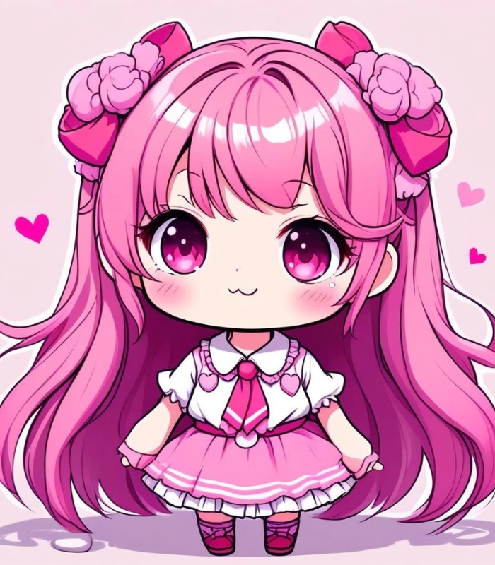 ảnh chibi nữ tóc dài màu hồng