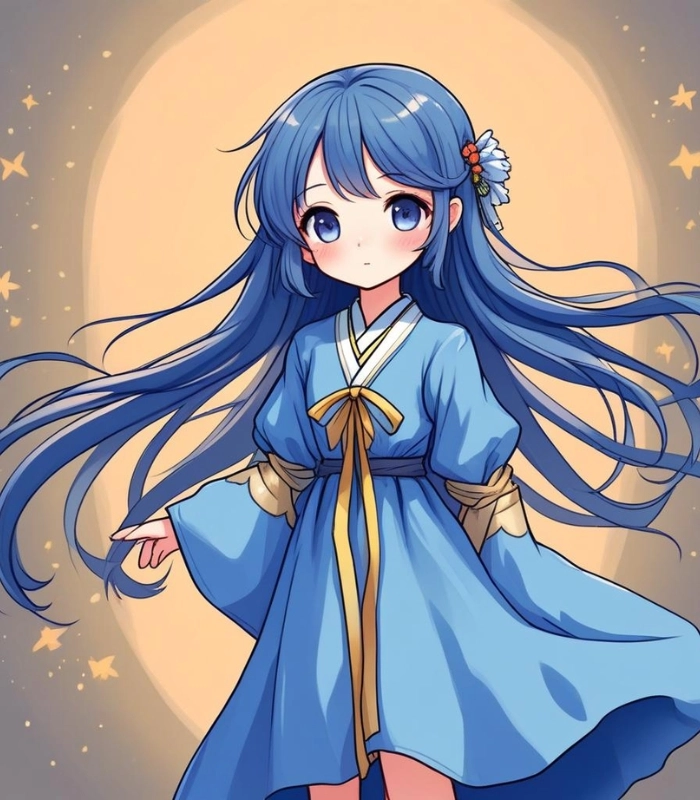 ảnh chibi nữ tóc dài màu xanh dương