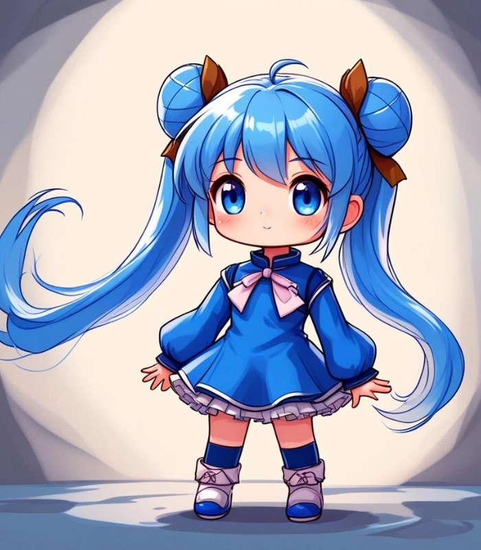 ảnh chibi nữ trong bộ đồ xanh dương