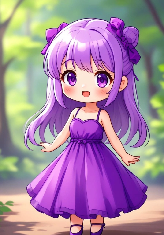 ảnh nữ chibi cute màu tím dịu dàng