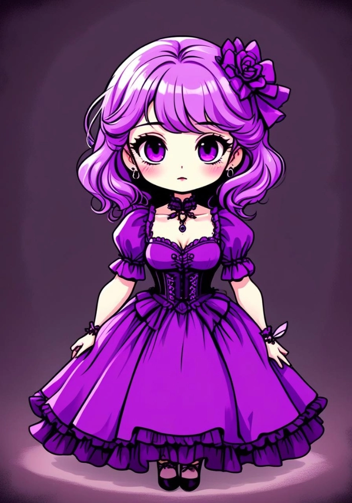 ảnh nữ chibi cute màu tím nhẹ nhàng
