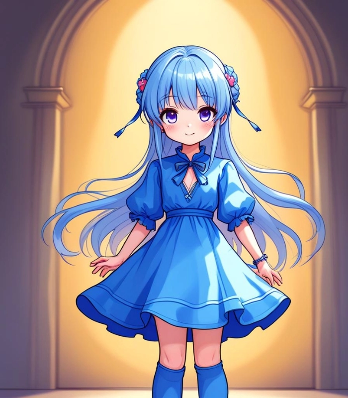 ảnh nữ chibi cute màu xanh dương