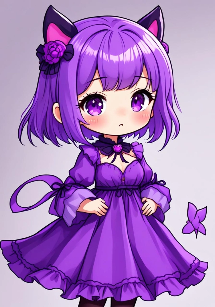 ảnh nữ chibi màu tím tóc ngắn