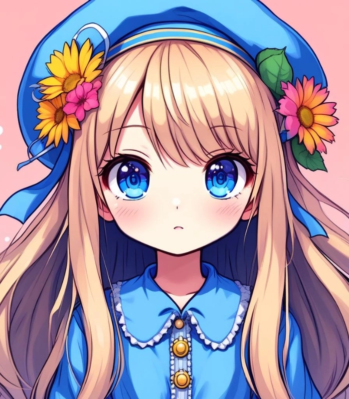 ảnh nữ chibi màu xanh dương cute