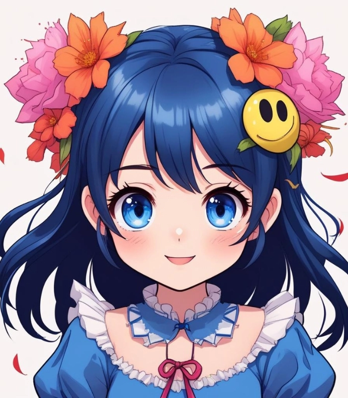 ảnh nữ chibi màu xanh dương đáng yêu