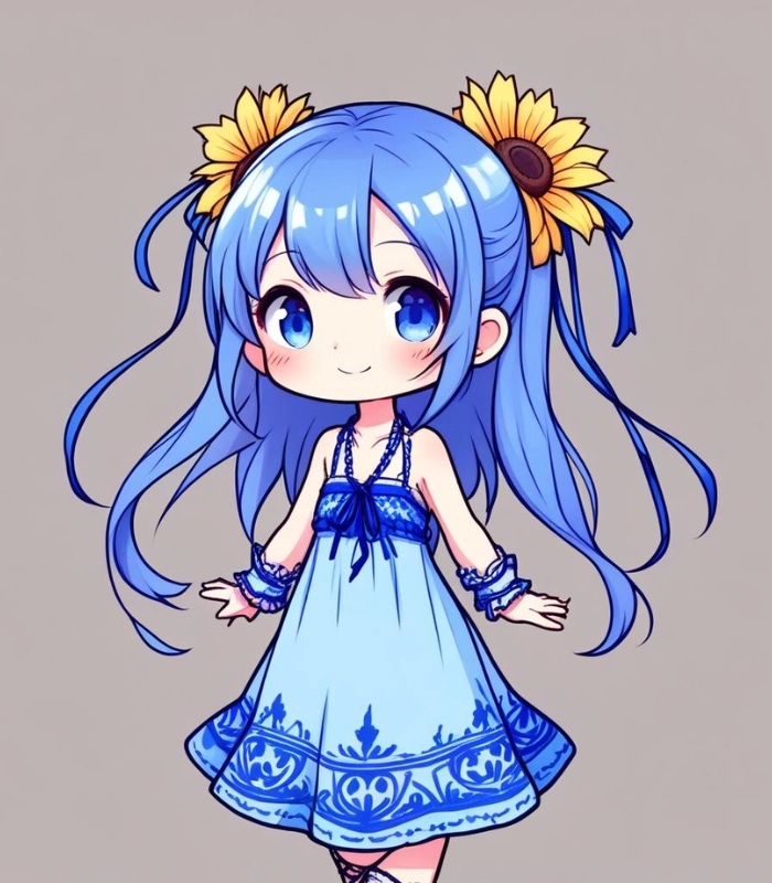 ảnh nữ chibi màu xanh dương dịu dàng