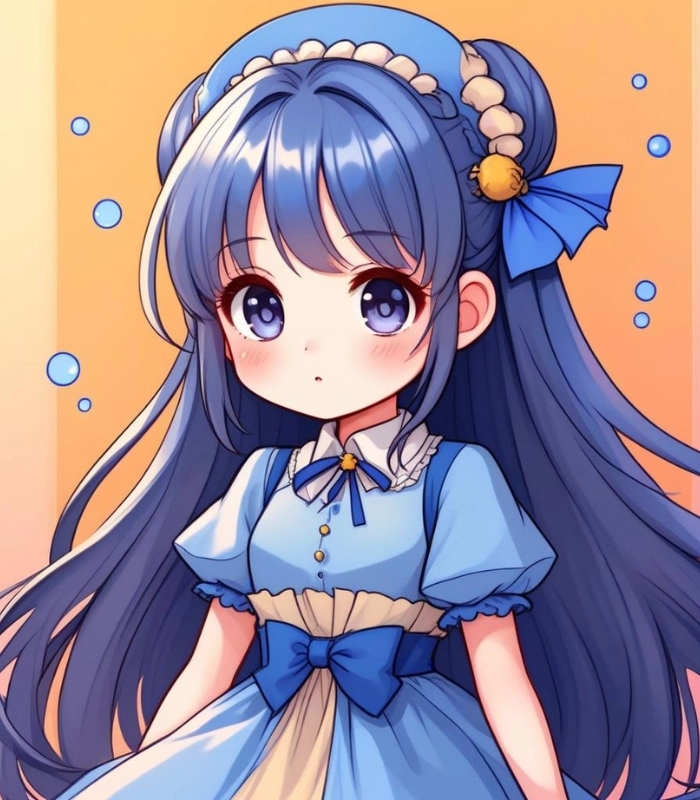 ảnh nữ chibi màu xanh dương nhẹ nhàng