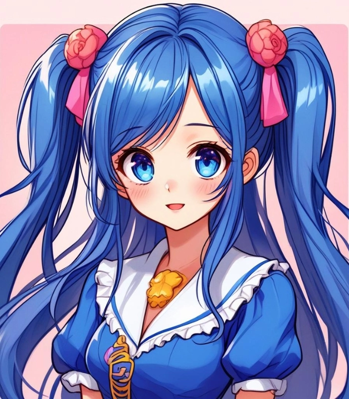 ảnh nữ chibi màu xanh dương siêu đáng yêu