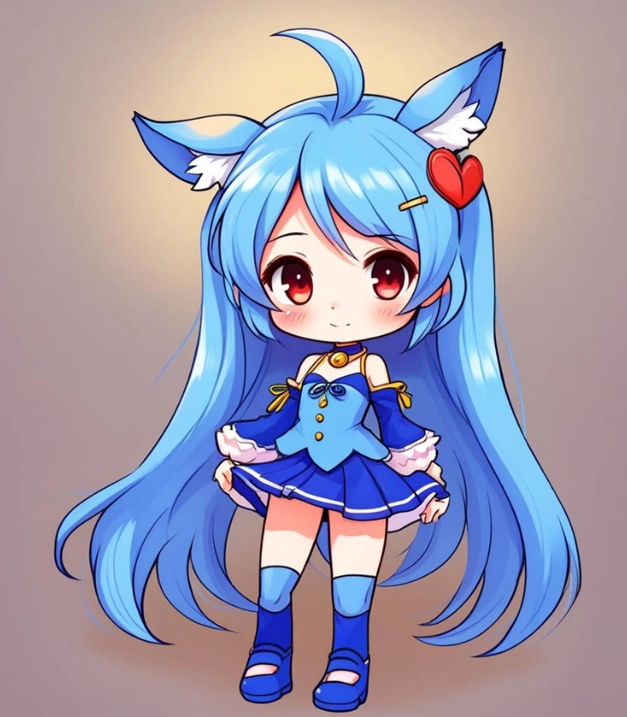 ảnh nữ chibi màu xanh dương xinh đẹp