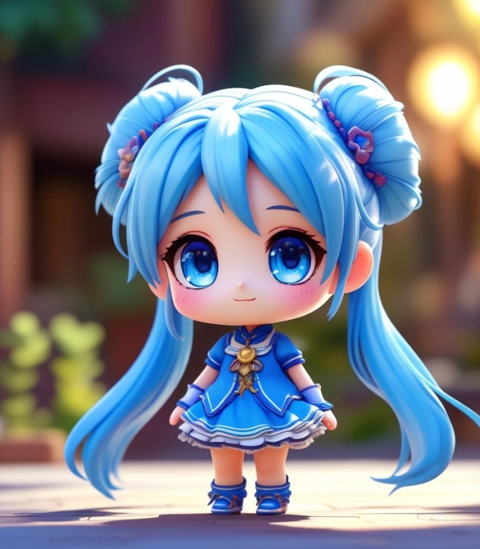 ảnh nữ chibi màu xanh dương