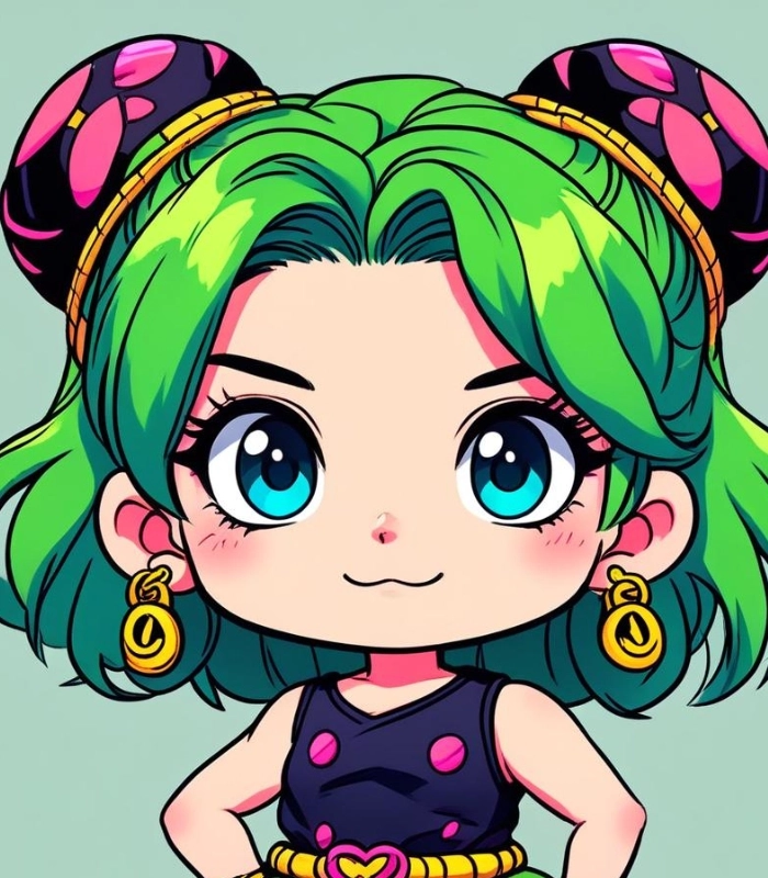 ảnh nữ chibi màu xanh lá cá tính