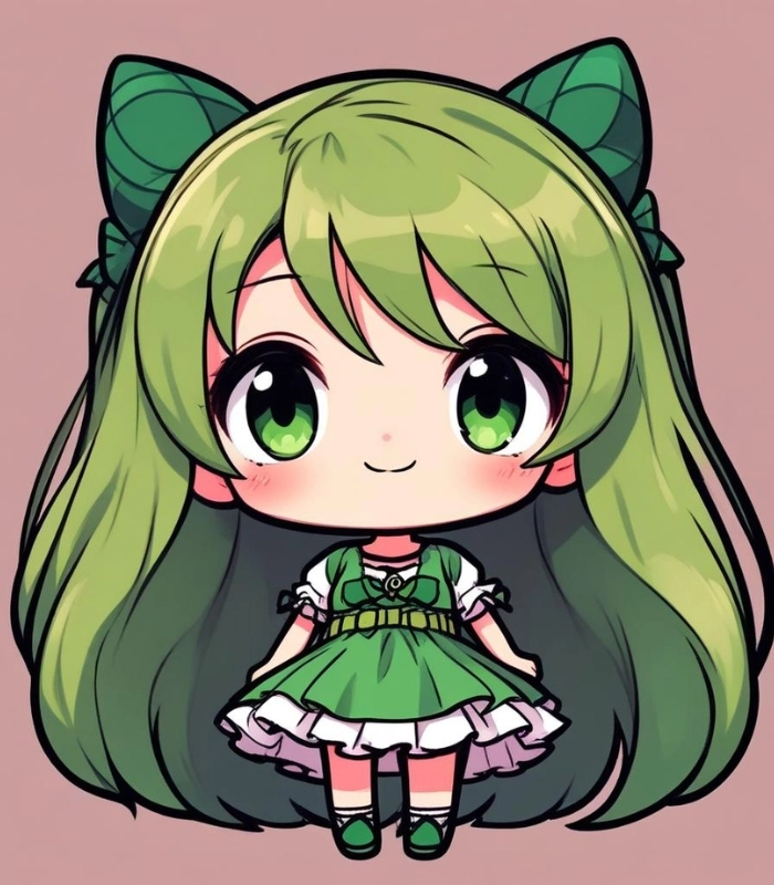 ảnh nữ chibi màu xanh lá đáng yêu