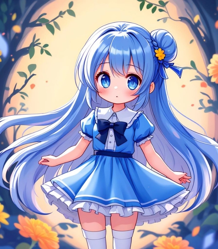 hình ảnh anime chibi màu xanh dương dễ thương