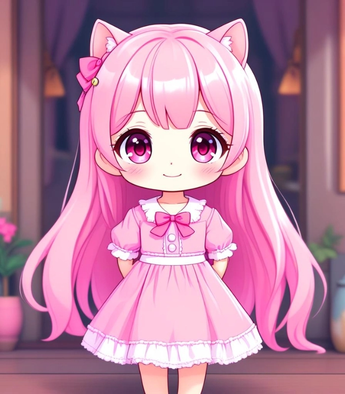 hình ảnh chibi dễ thương màu hồng
