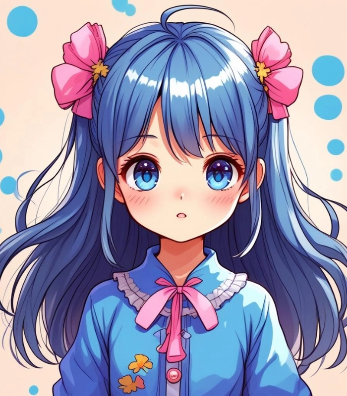 hình ảnh chibi nữ cute màu xanh dương