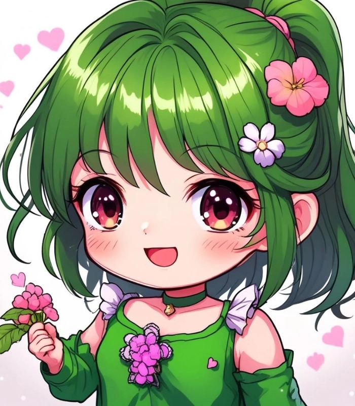 hình ảnh chibi nữ cute màu xanh lá cây